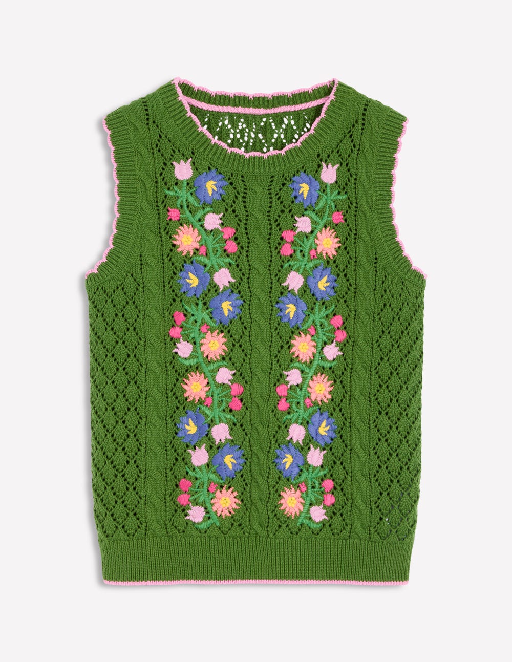 Embroidered Cotton Vest-Paradise Green - Image 6