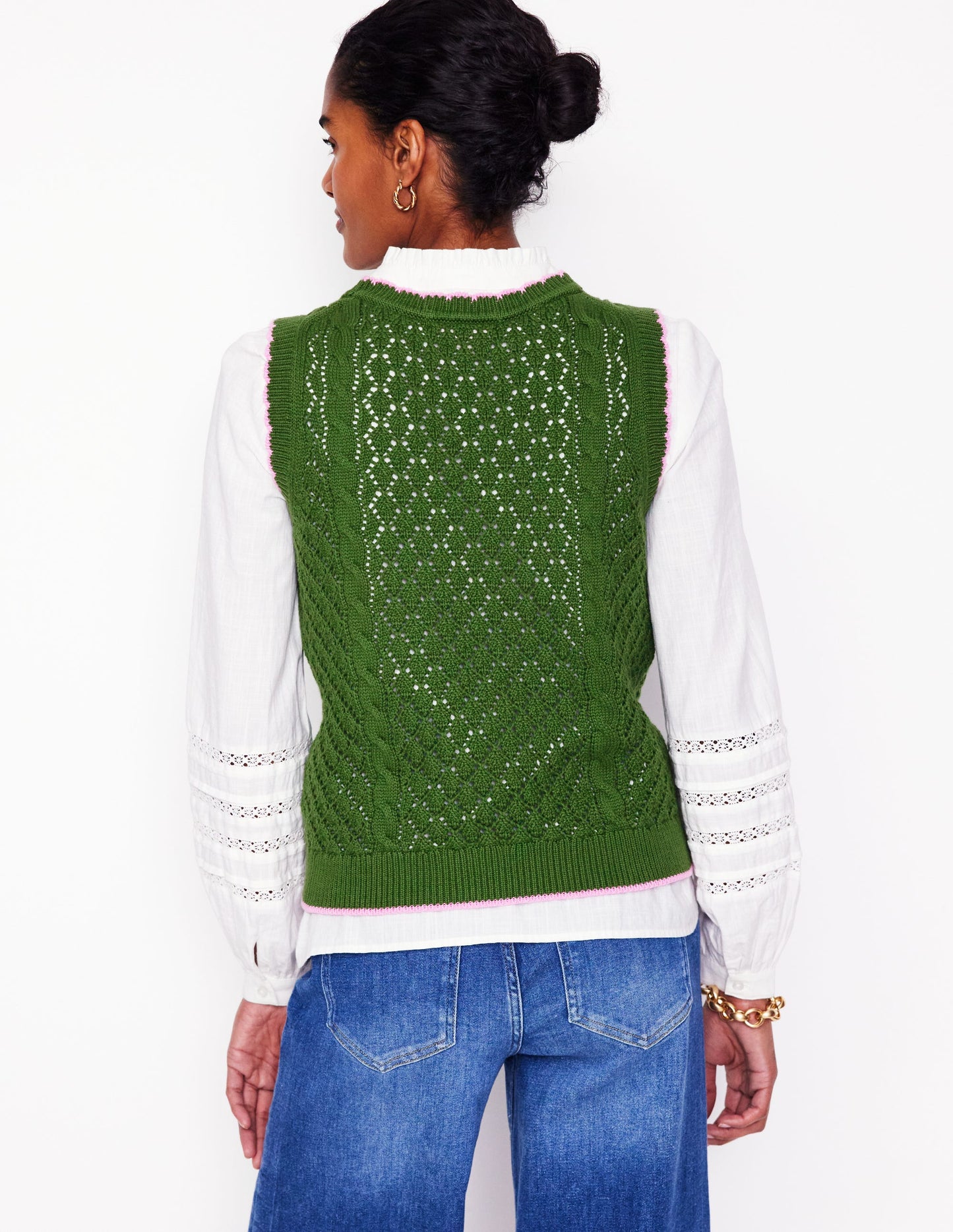 Embroidered Cotton Vest-Paradise Green