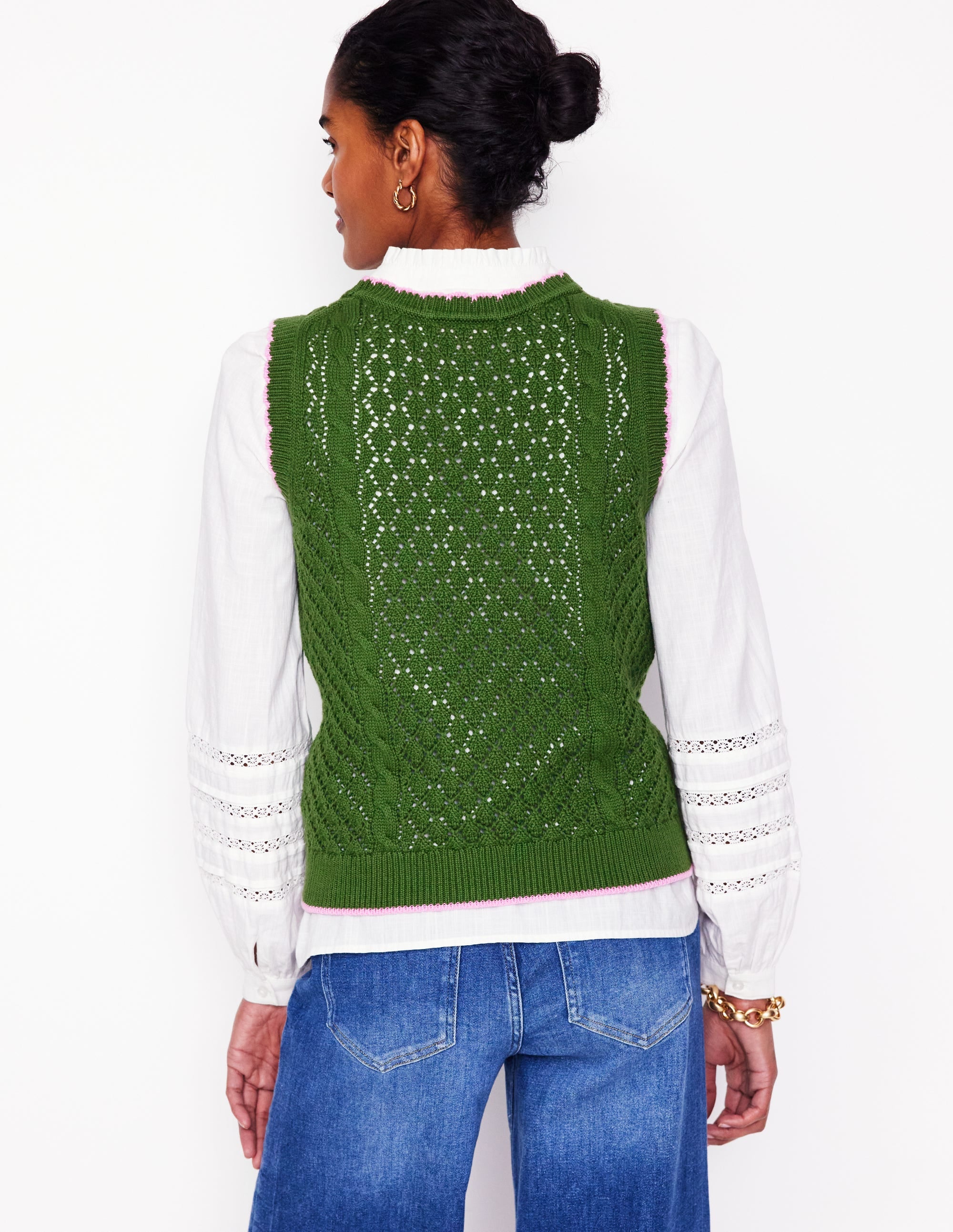 Embroidered Cotton Vest-Paradise Green - Image 4