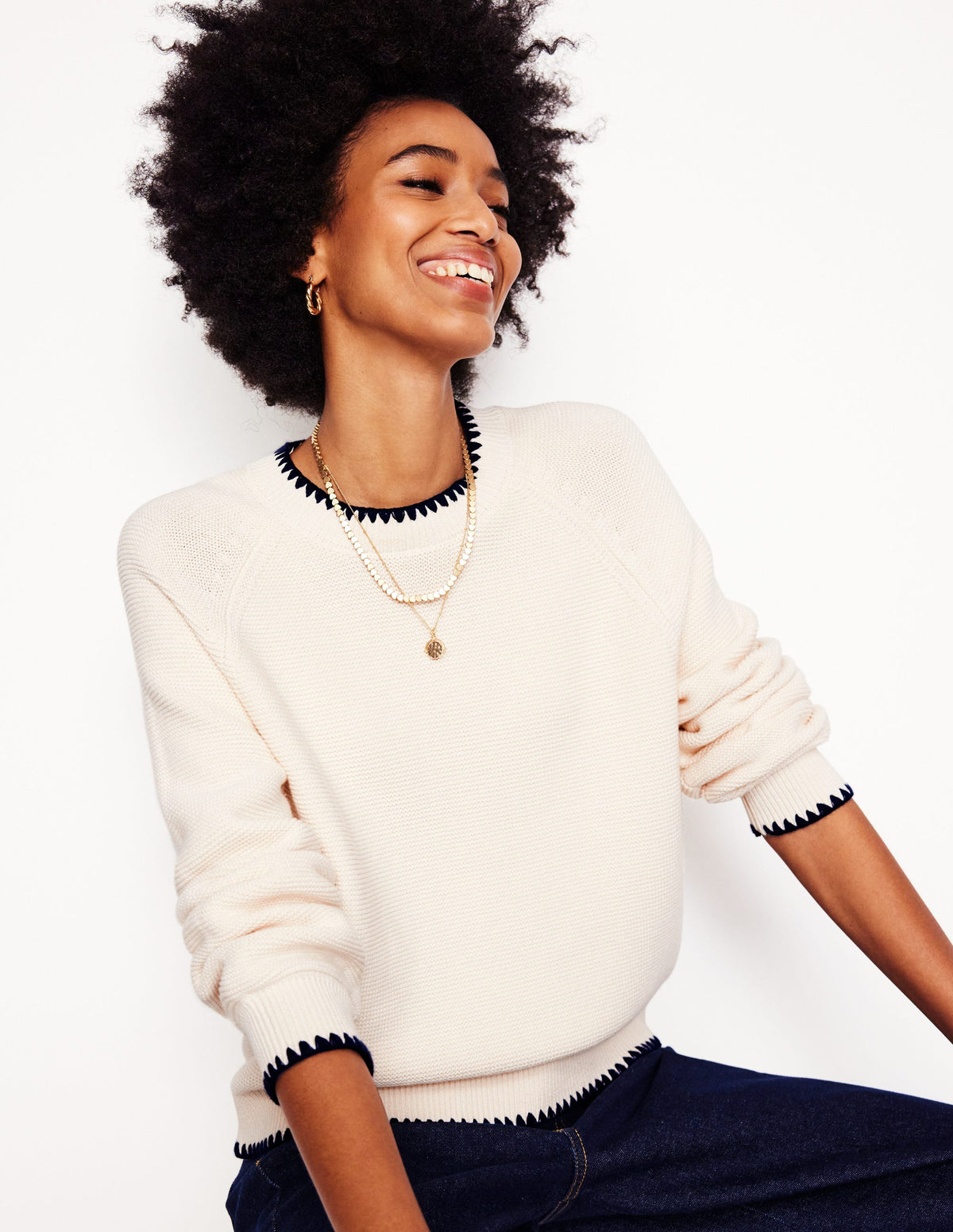 Lena Stitch Detail Sweater-Warm Ivory - Image 1