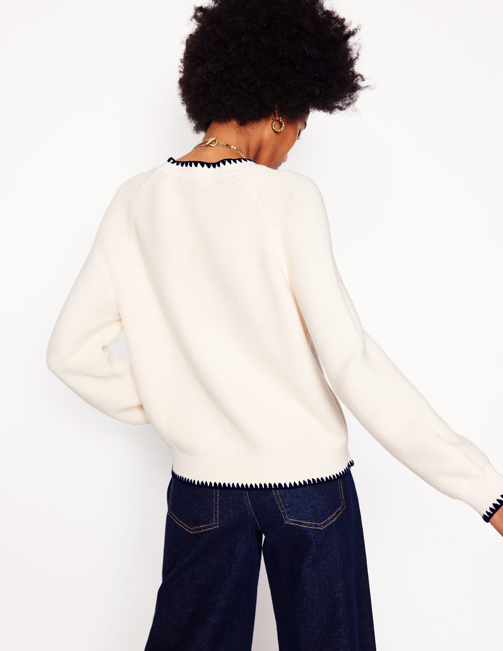 Lena Stitch Detail Sweater-Warm Ivory - Image 2