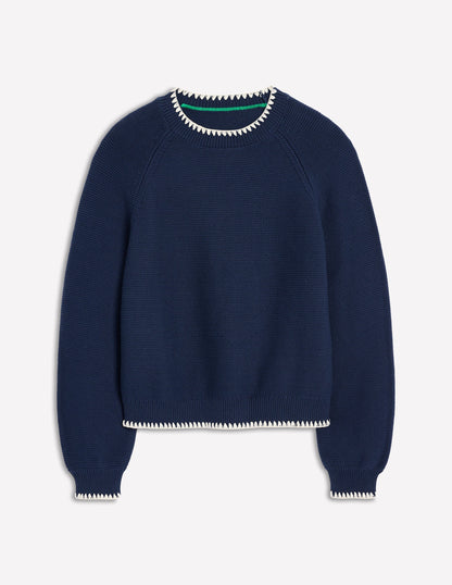 Lena Stitch Detail Sweater-Navy