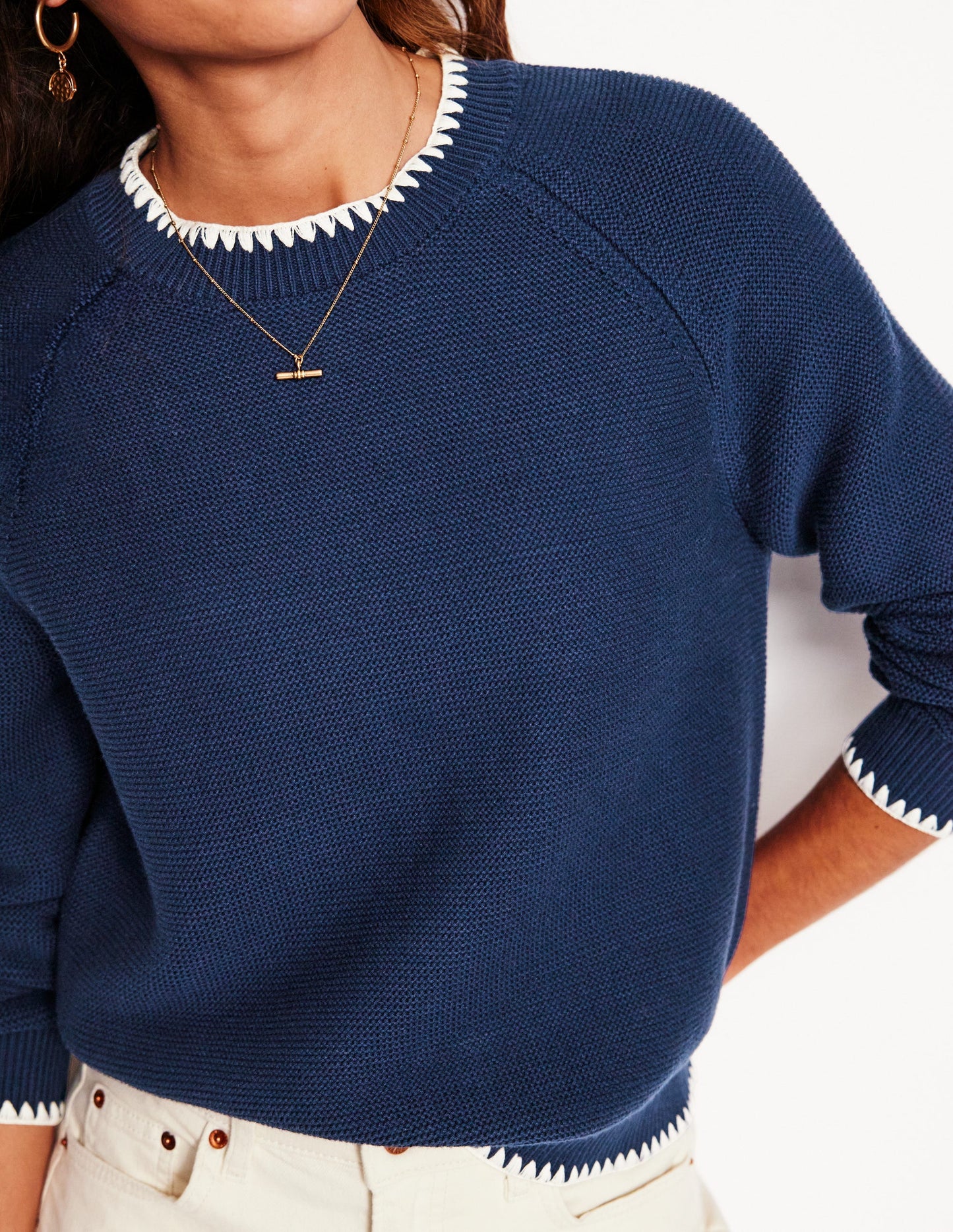 Lena Stitch Detail Sweater-Navy