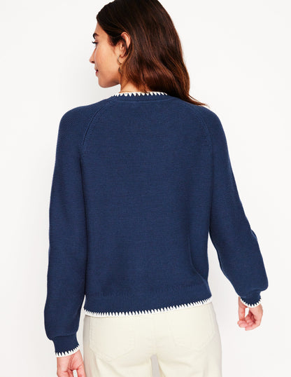 Lena Stitch Detail Sweater-Navy