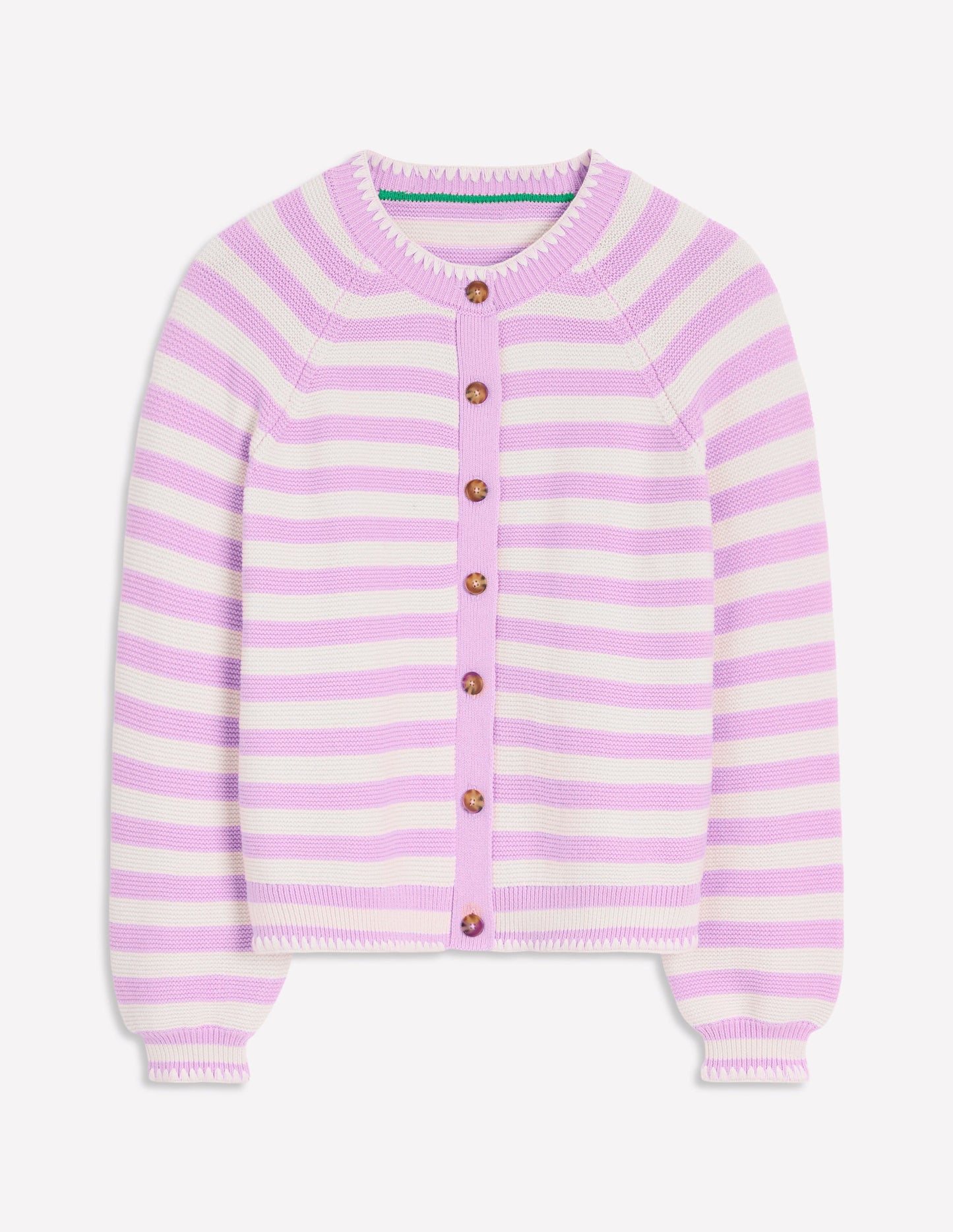 Lena Stitch Detail Cardigan-Soft Lavender and Ivory Stripe