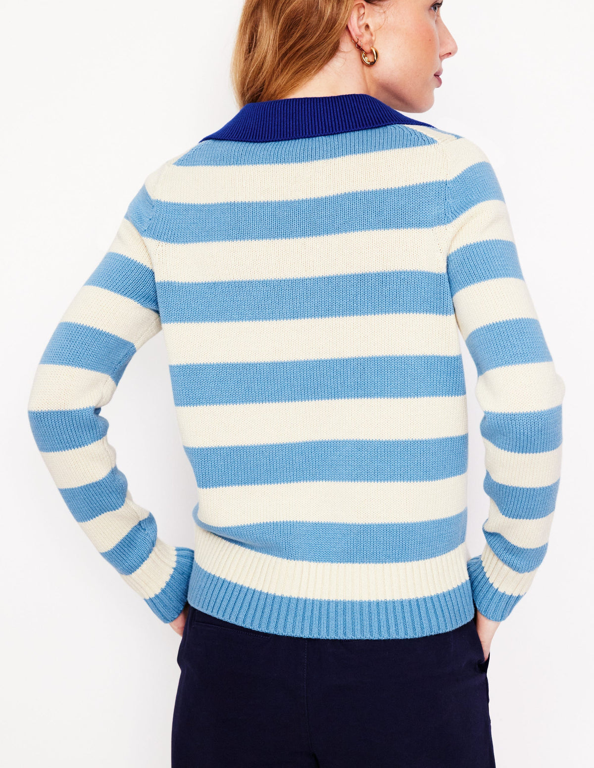 Sasha Cotton Striped Henley-Duck Egg and Ivory Stripe - Image 4