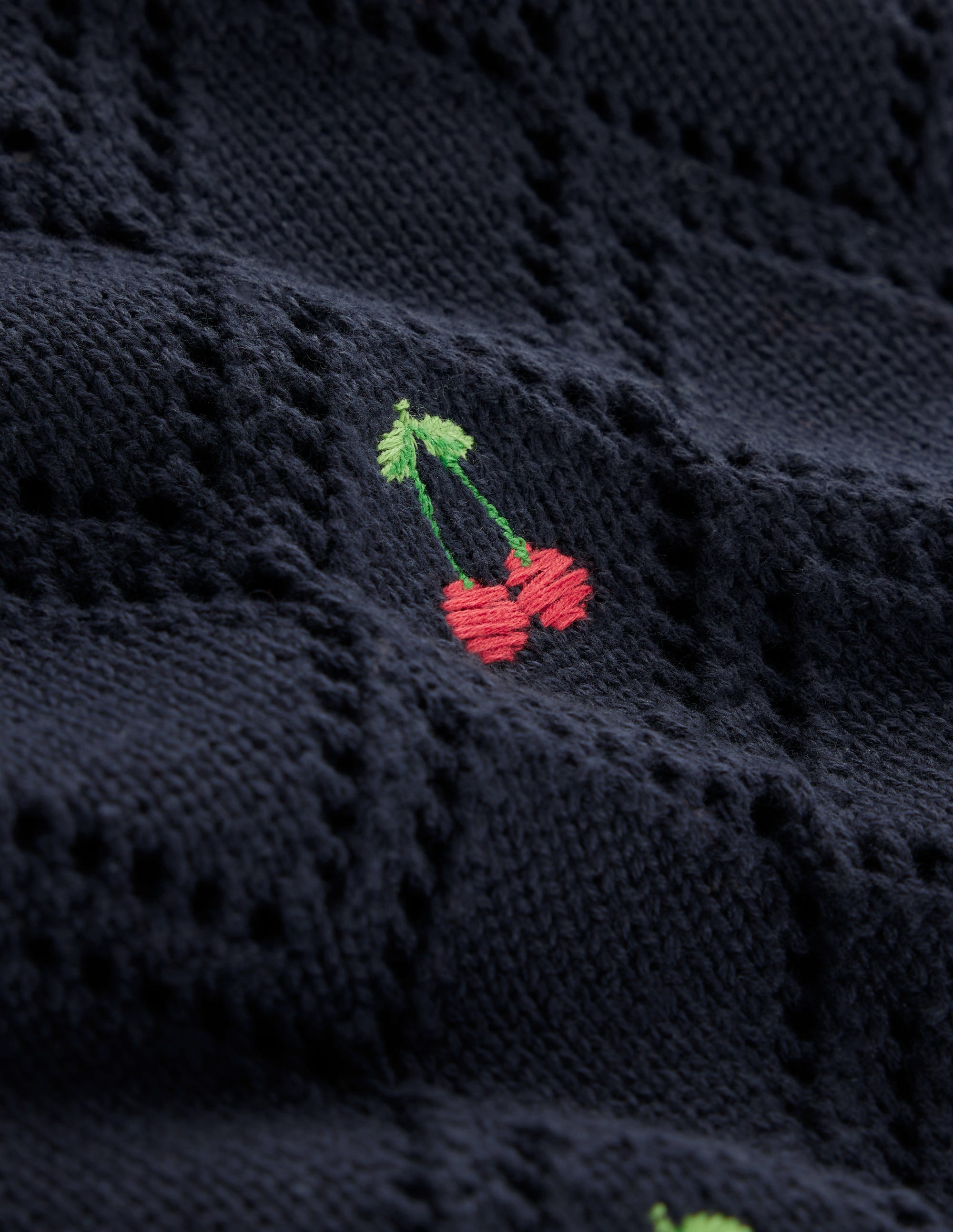 Enid Embroidered Sweater-Navy, Cherries - Image 7