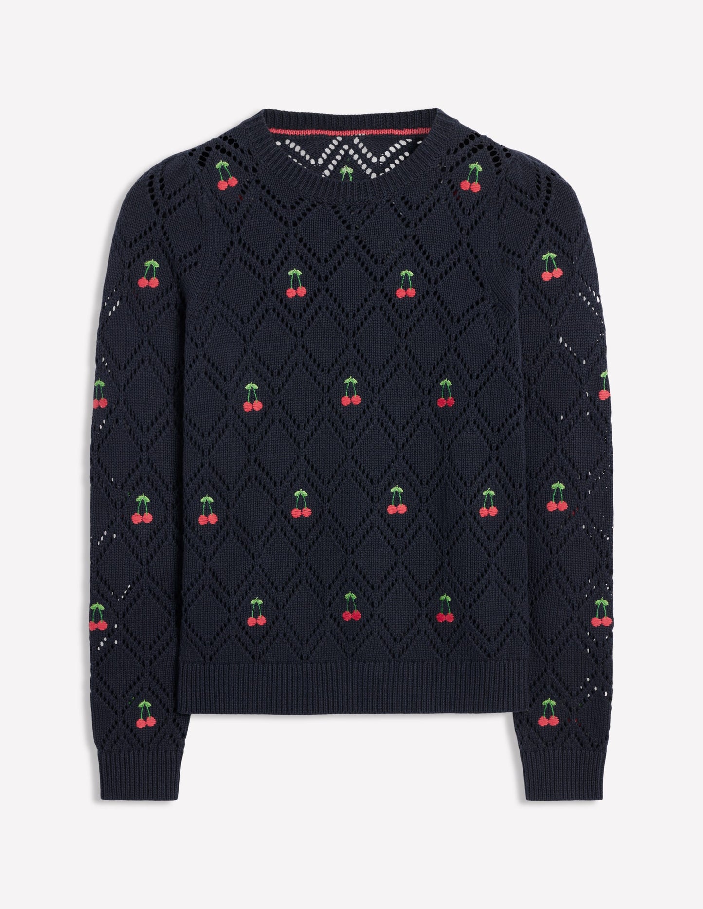 Enid Embroidered Sweater-Navy, Cherries