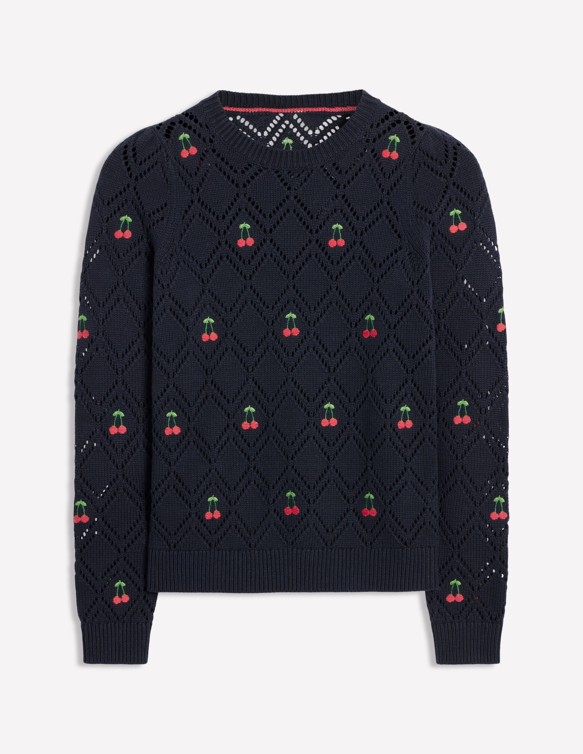 Enid Embroidered Sweater-Navy, Cherries - Image 6