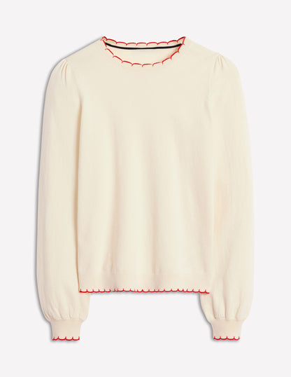 Pru Scallop Trim Sweater-Warm Ivory