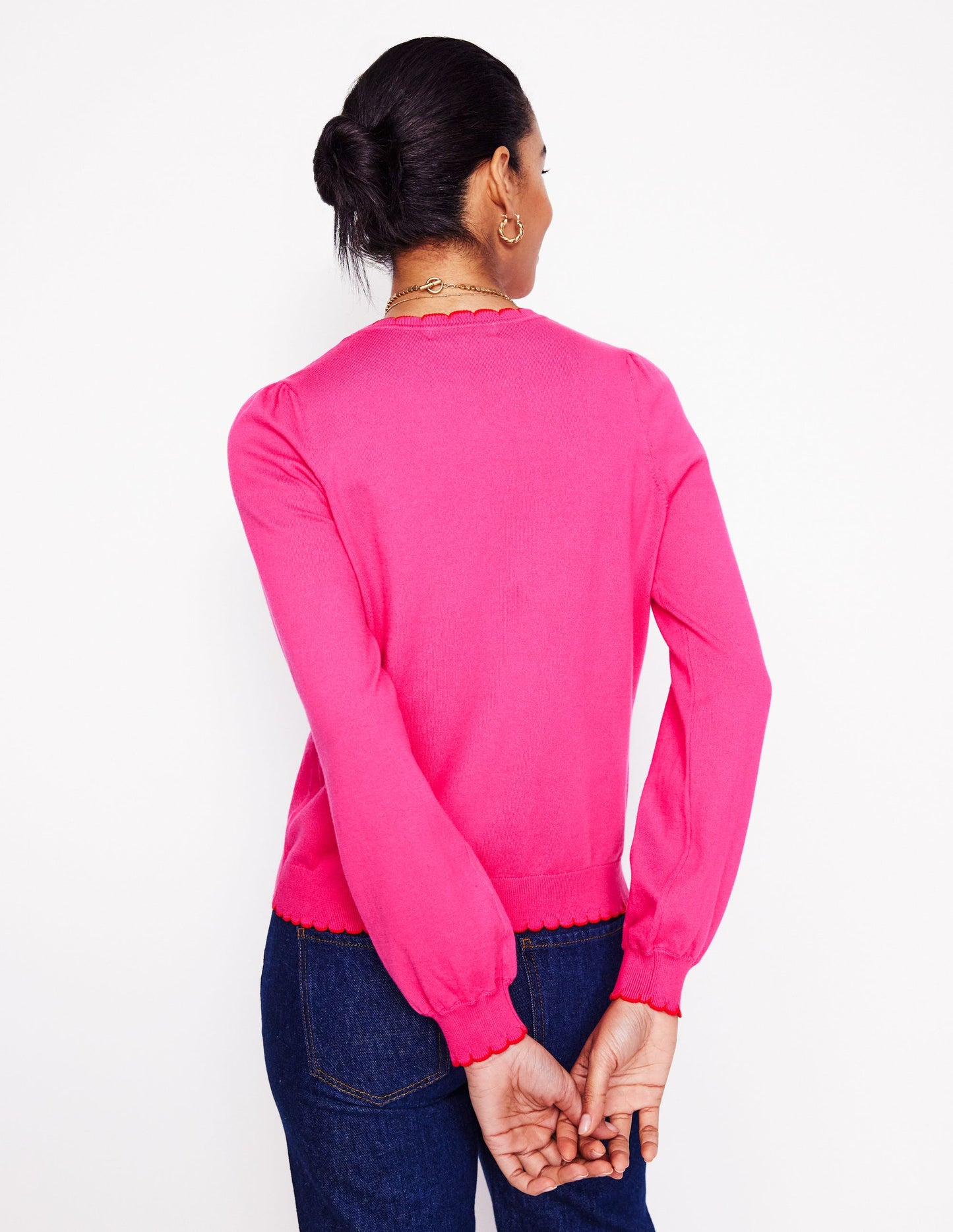 Pru Scallop Trim Sweater-Pink Peony