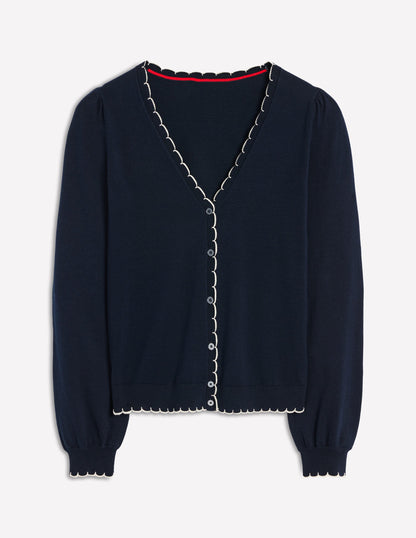 Pru Scallop Trim Cardigan-Navy