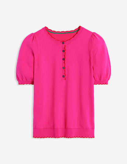 Pru Scallop Trim T-shirt-Pink Peony