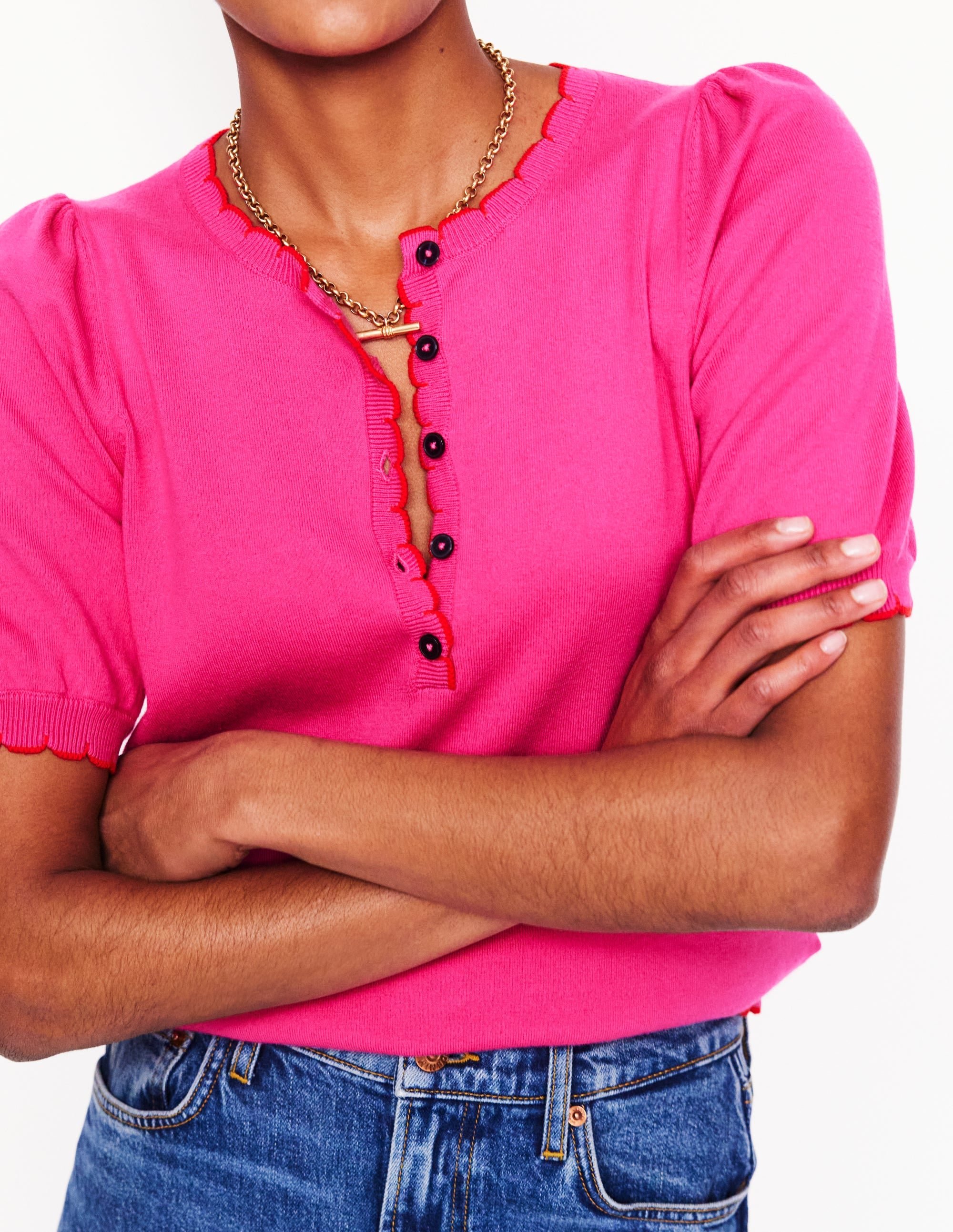 Pru Scallop Trim T-shirt-Pink Peony - Image 2