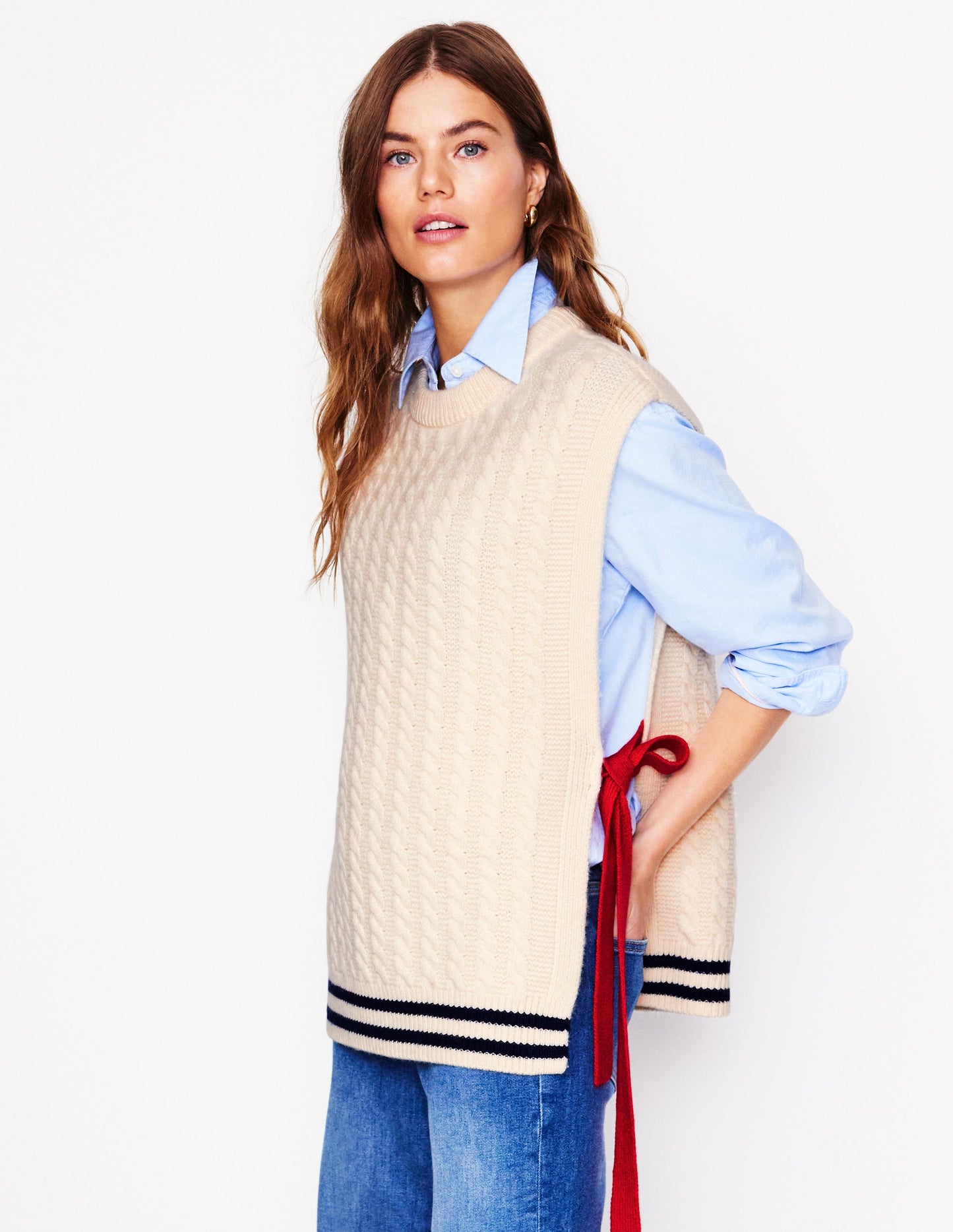 Cable Knit Wool Vest-Warm Ivory