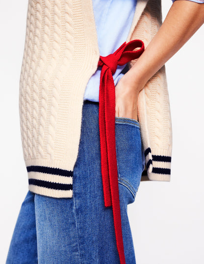 Cable Knit Wool Vest-Warm Ivory