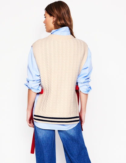 Cable Knit Wool Vest-Warm Ivory