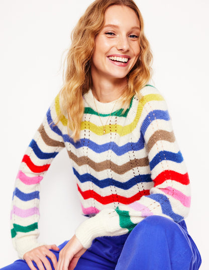 Alice Fluffy Raglan Sweater-Rainbow Wave