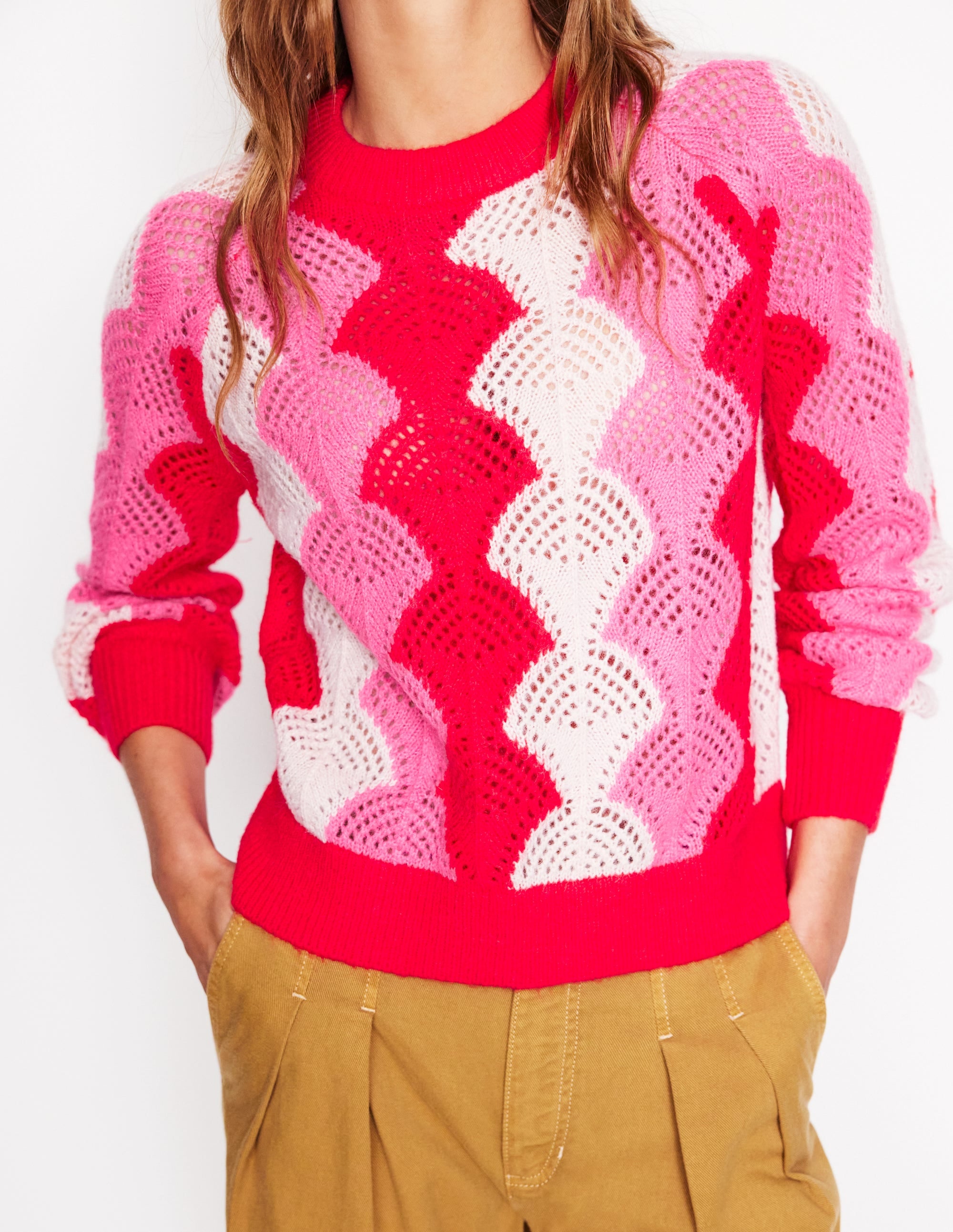 Alice Fluffy Raglan Jumper-Poppy Red/ Chalk/ Tickled Pink - Image 2