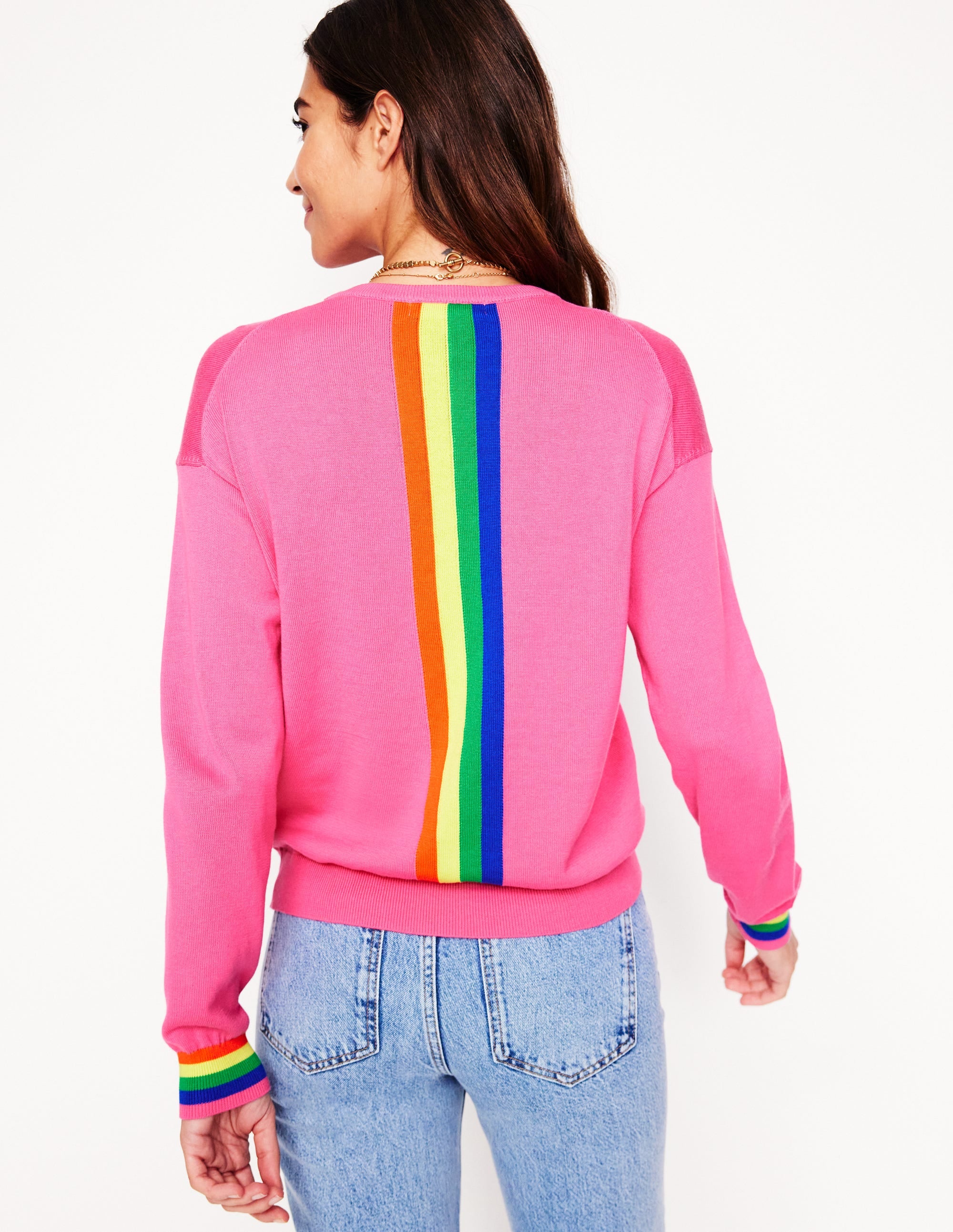 Lara Relaxed Cotton Jumper-Sorbet Pink, Rainbow - Image 3