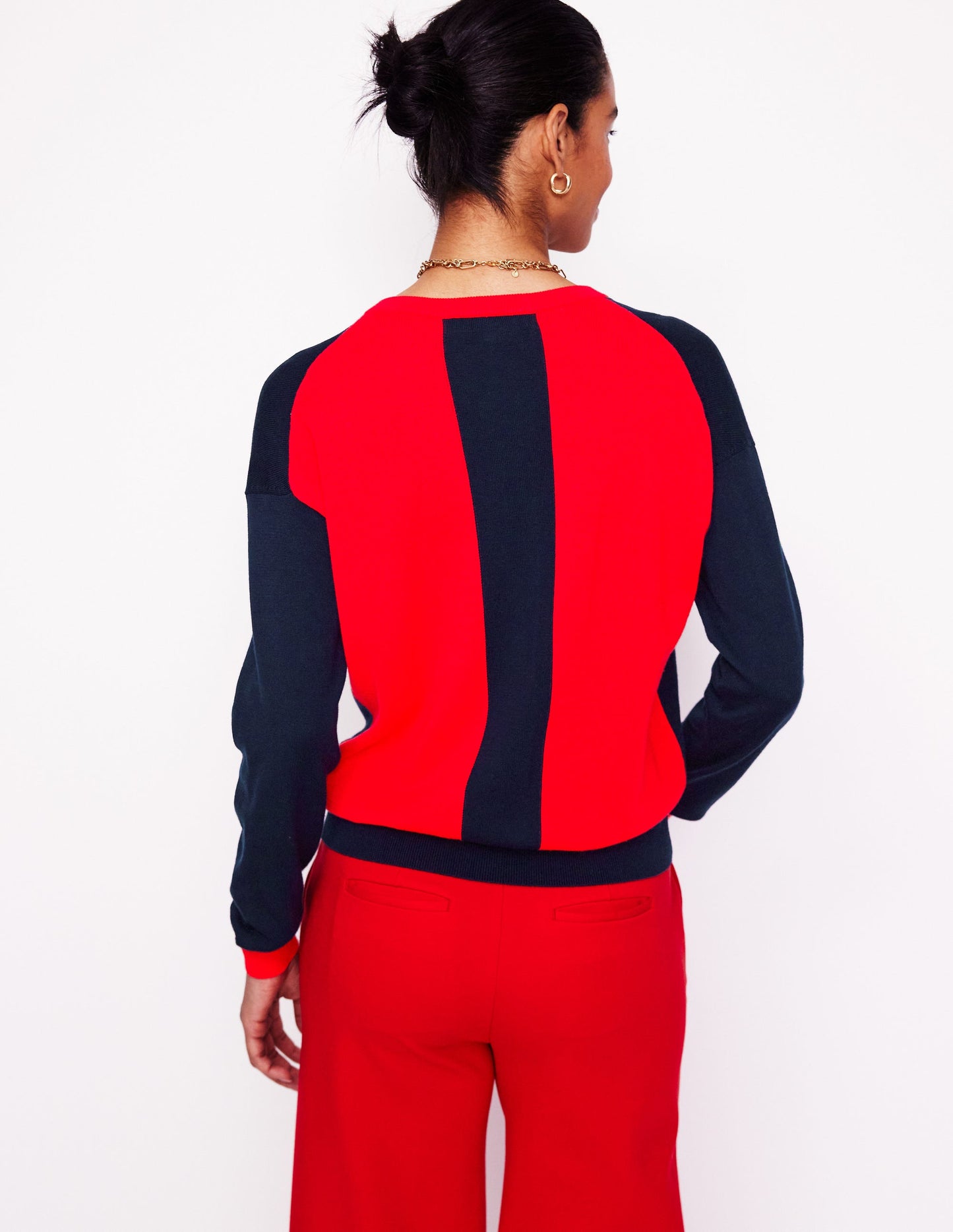 Lara Relaxed Cotton Cardigan-Navy, Poppy Red