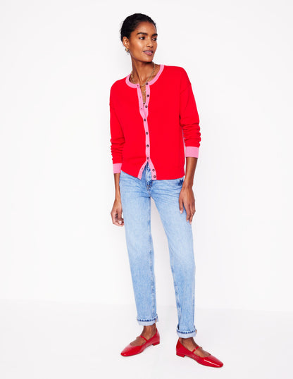 Lara Relaxed Cotton Cardigan-High Risk Red, Carmine Rose