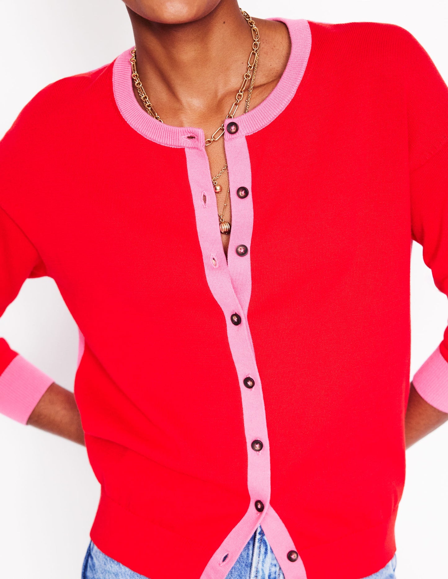 Lara Relaxed Cotton Cardigan-High Risk Red, Carmine Rose