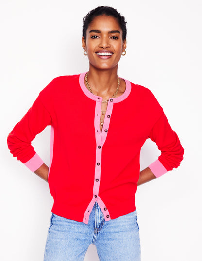 Lara Relaxed Cotton Cardigan-High Risk Red, Carmine Rose