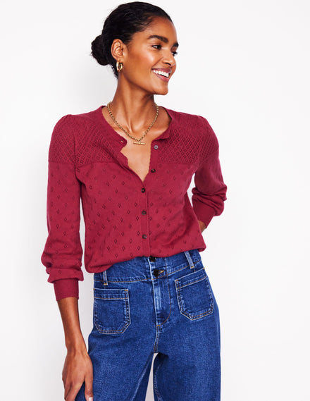 Rosalie Pointelle Cardigan-Terracotta