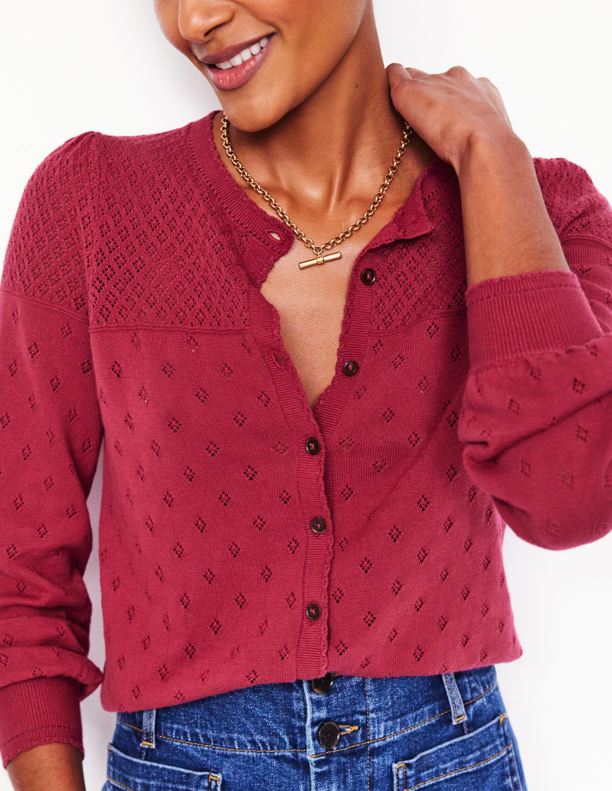 Rosalie Pointelle Cardigan-Terracotta Red - Image 2