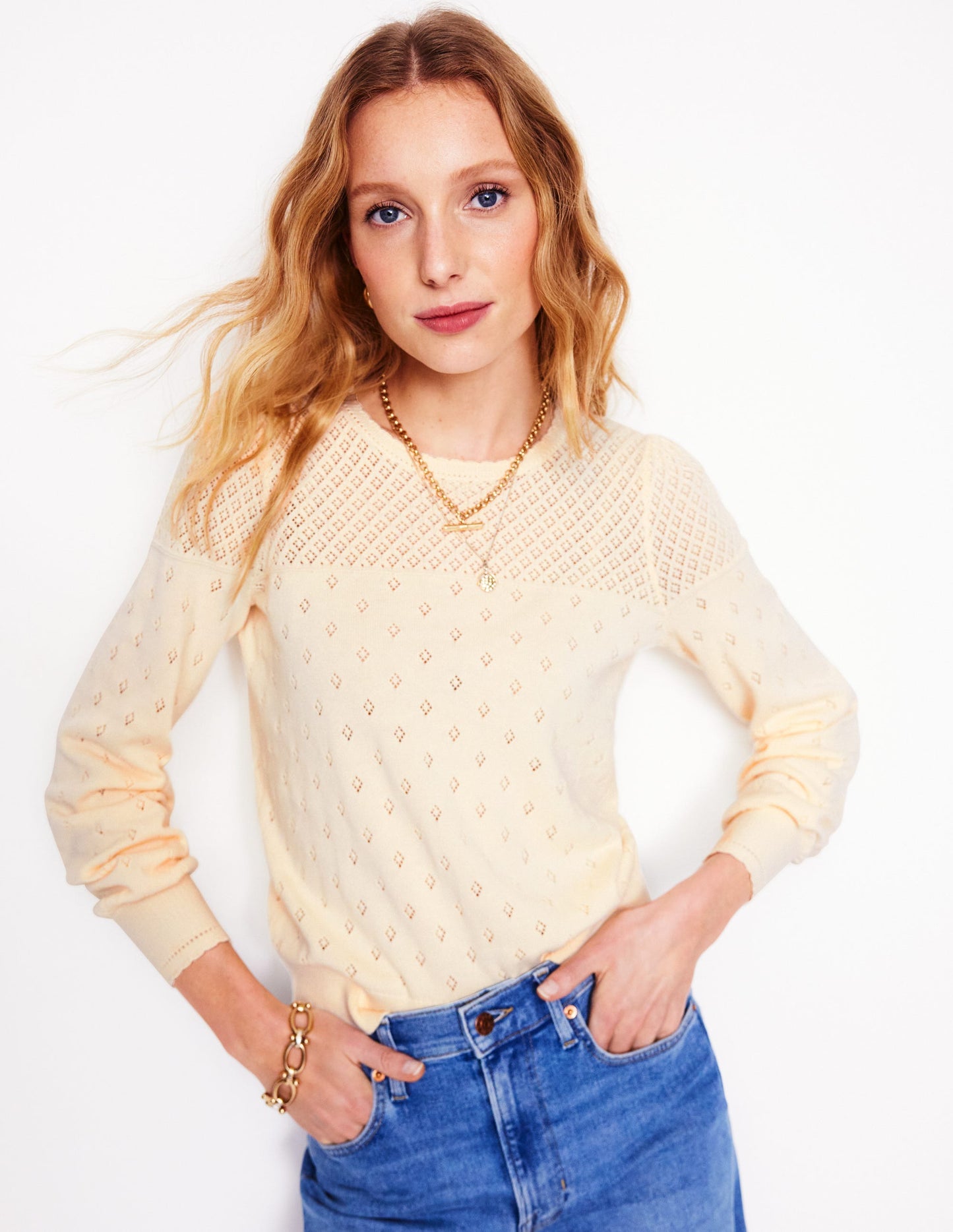 Rosalie Pointelle Sweater-Warm Ivory