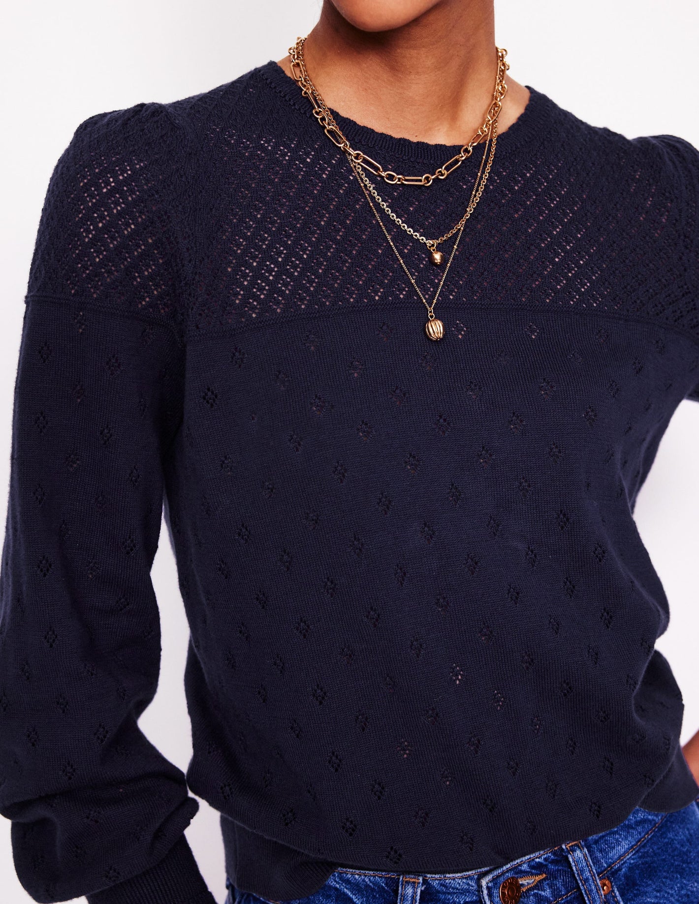 Rosalie Pointelle Sweater-Navy