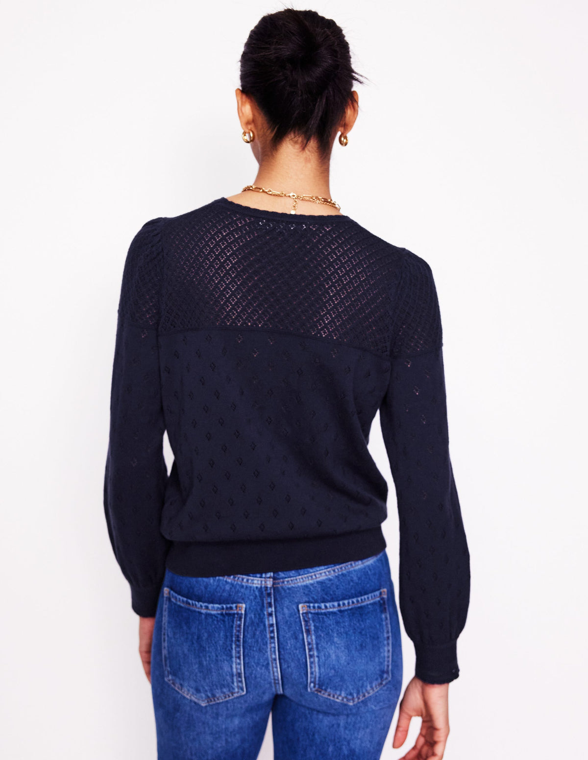 Rosalie Pointelle Sweater-Navy - Image 3
