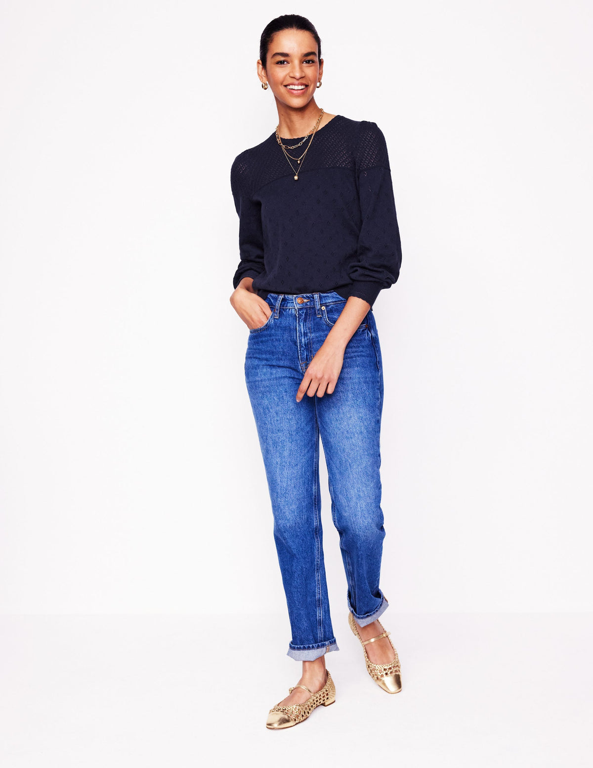 Rosalie Pointelle Sweater-Navy - Image 4