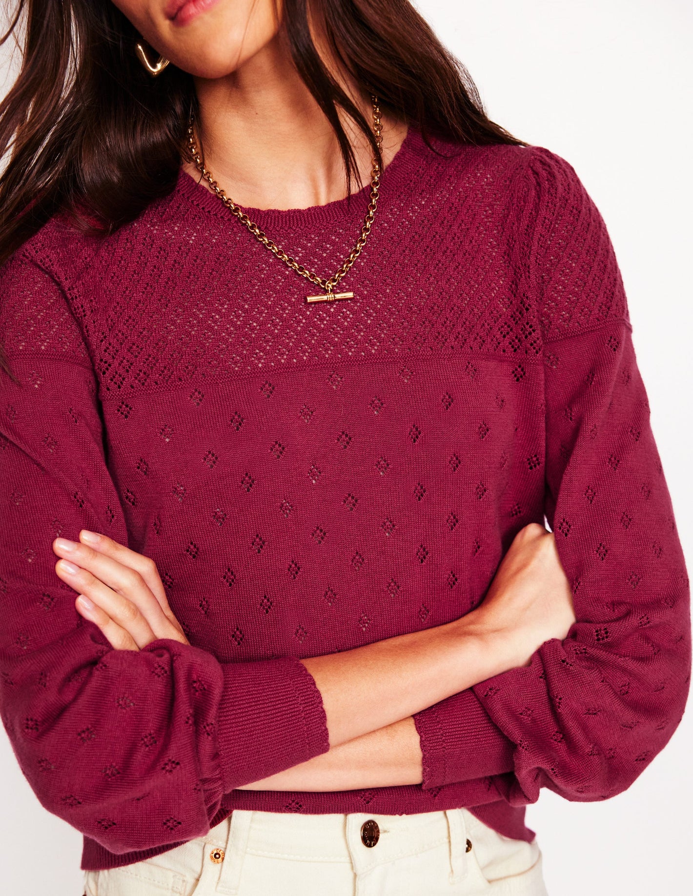 Rosalie Pointelle Sweater-Terracotta