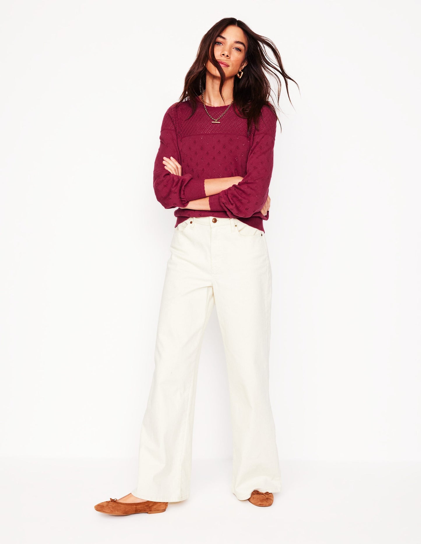 Rosalie Pointelle Sweater-Terracotta