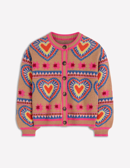 Abi Jacquard Cardigan-Camel Melange, Hearts-5