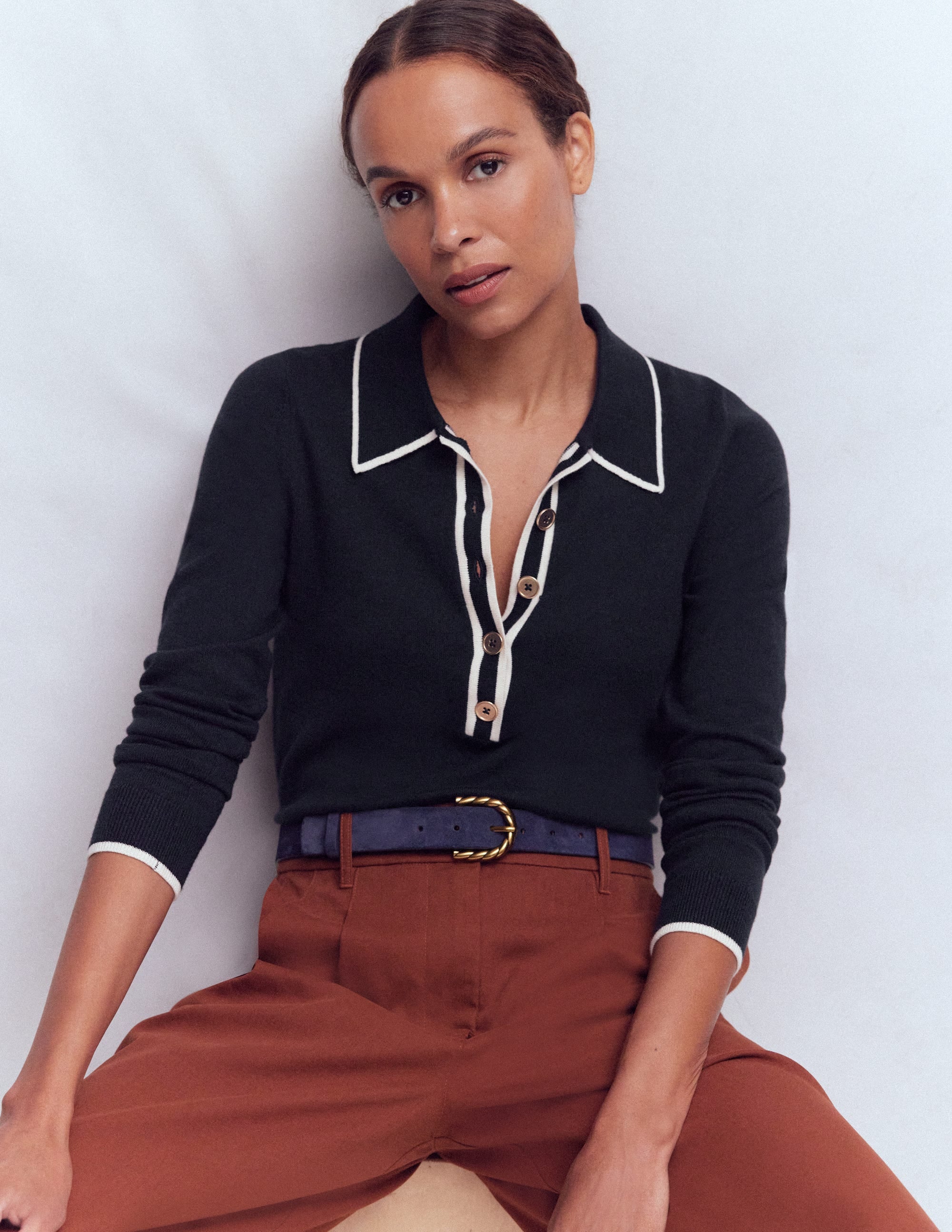 Liz Henley Sweater-Navy - Image 1
