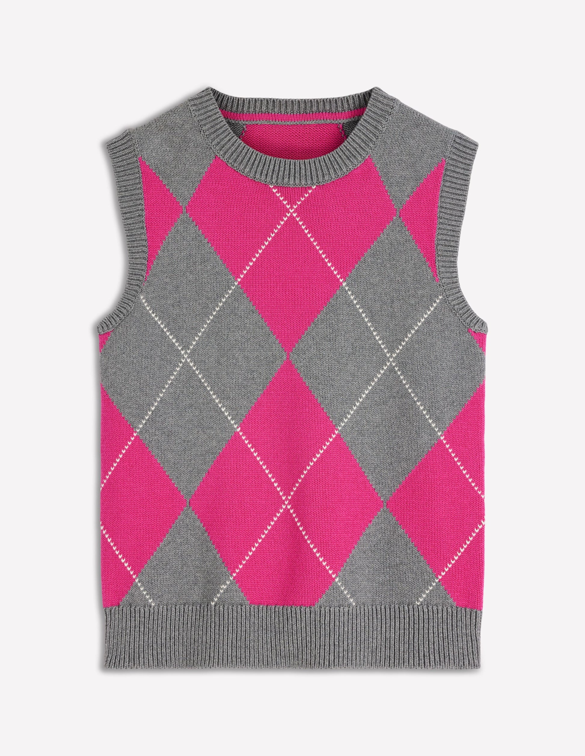 Lucy Cotton Vest-Pink/Grey Argyle-5