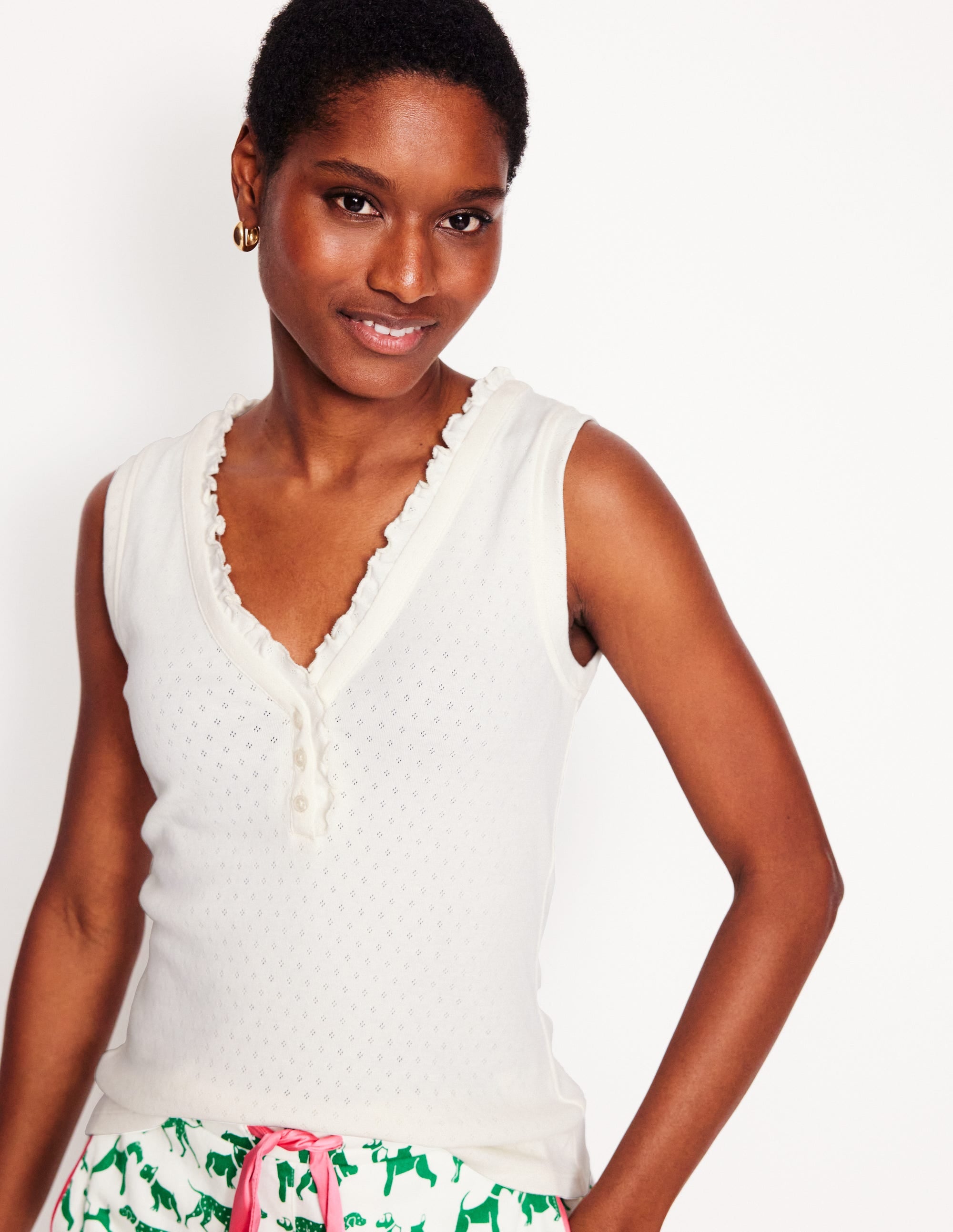 Jersey Henley Pajama Vest-Ivory - Image 1