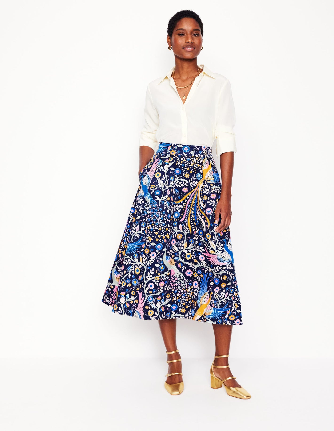 Isabella Cotton Sateen Skirt-Multi, Enchanting Peacock