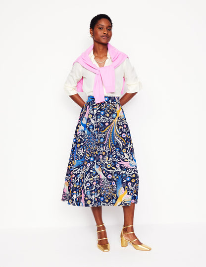 Isabella Cotton Sateen Skirt-French Navy,Enchanting Peacock