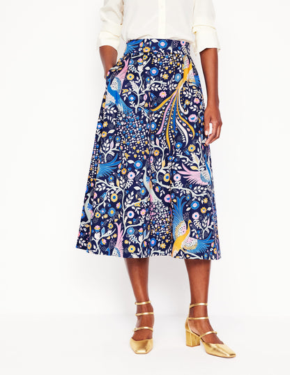 Isabella Cotton Sateen Skirt-French Navy,Enchanting Peacock