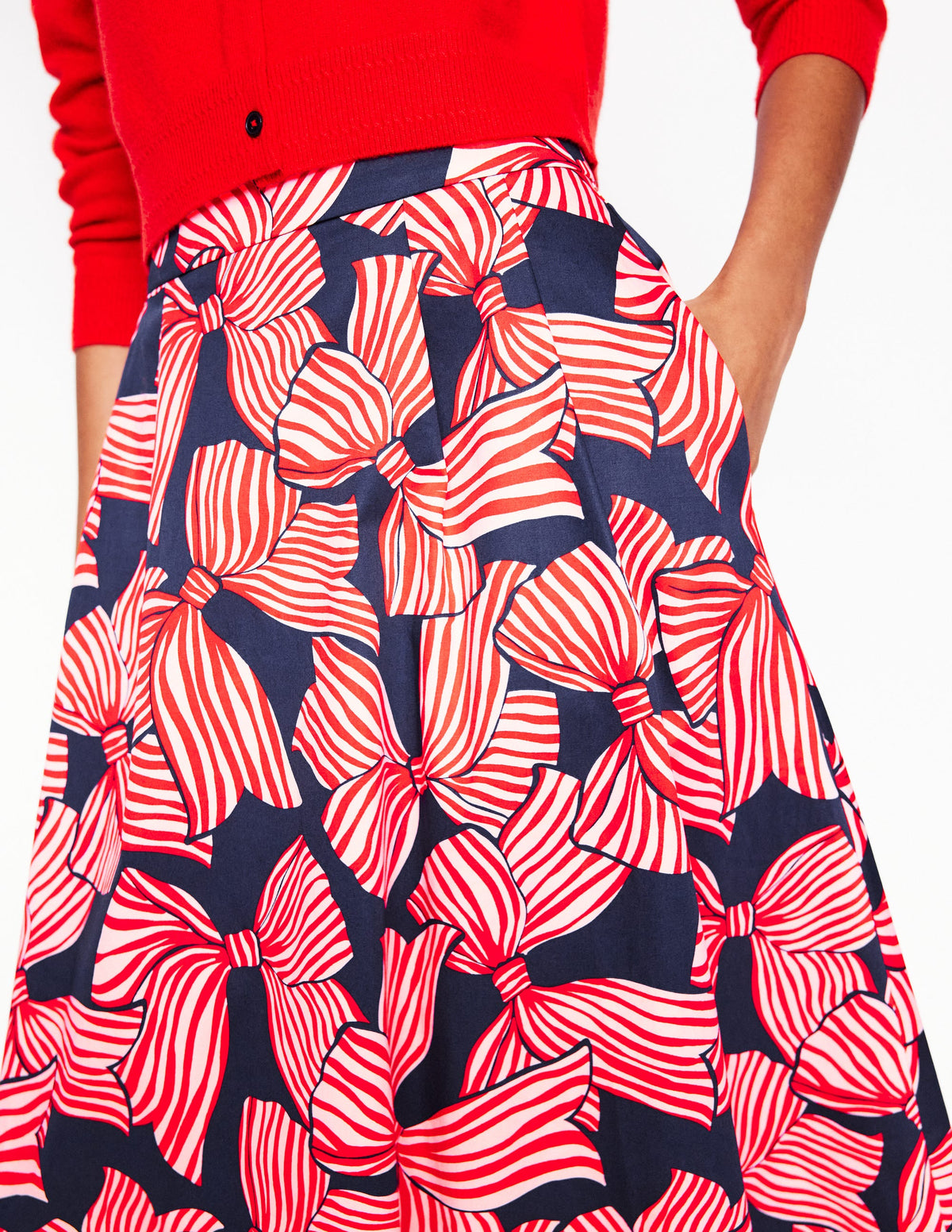 Isabella Cotton Sateen Skirt-French Navy, Bow Scatter - Image 4