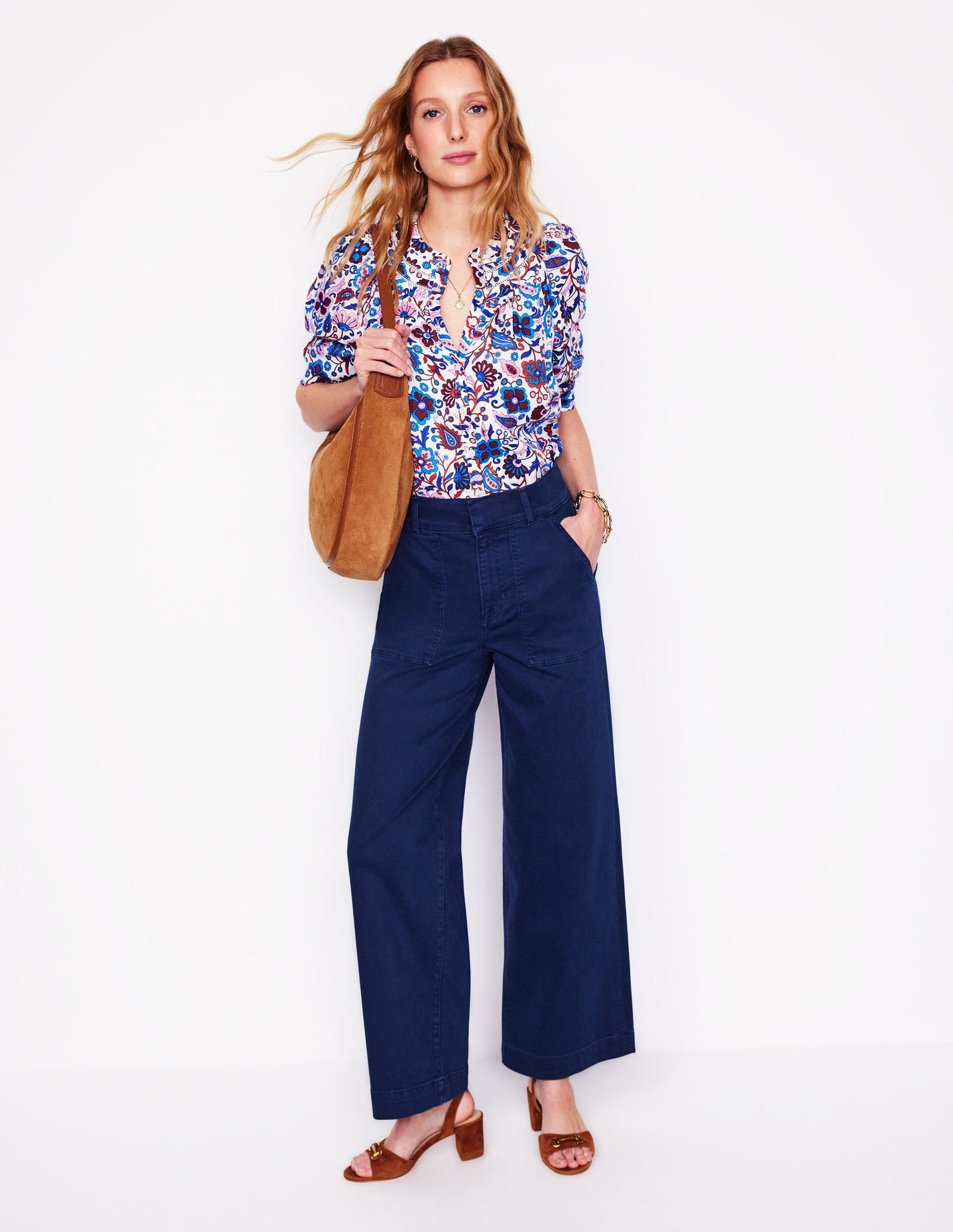 Wide Leg Cargo Pants-Navy