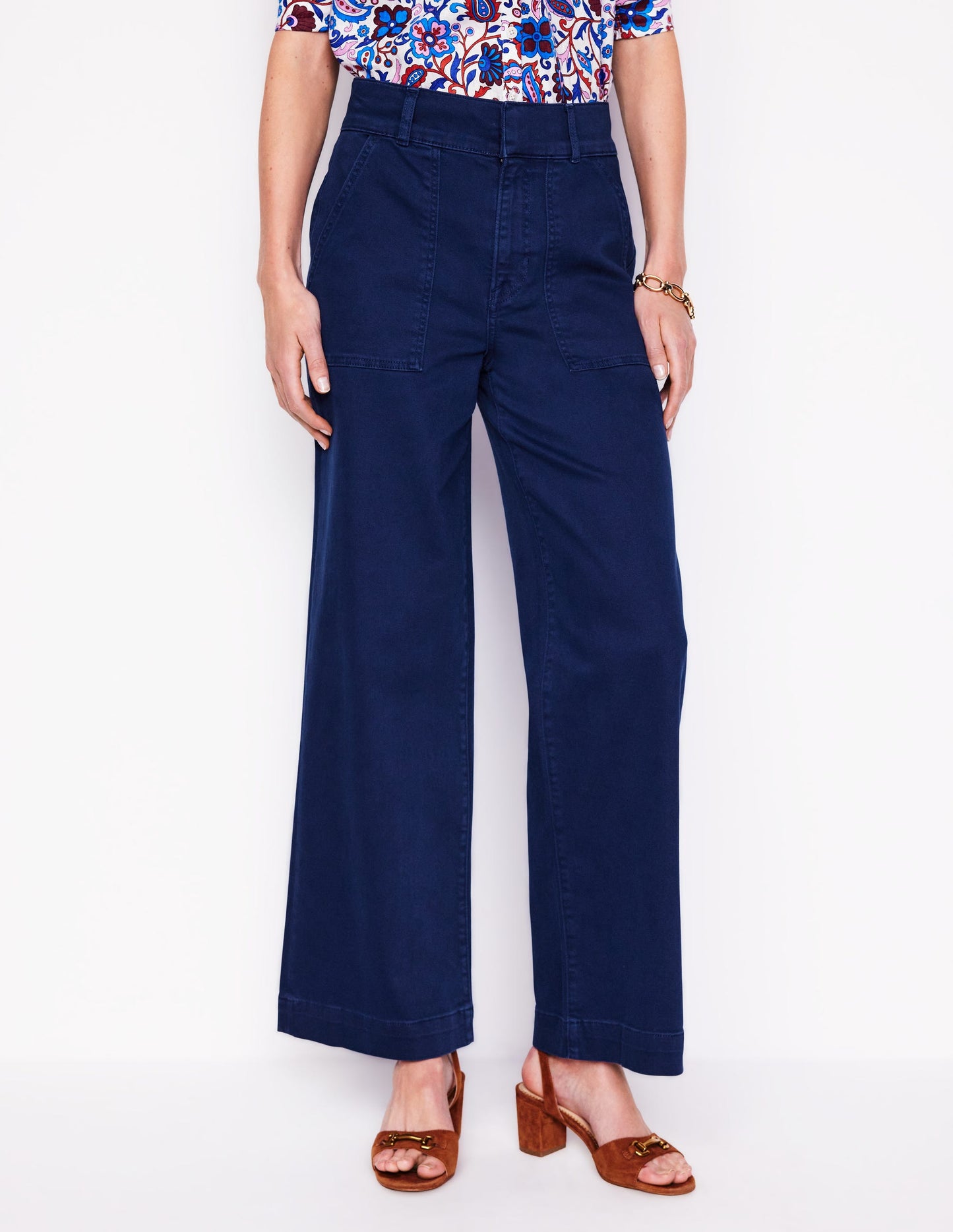 Wide Leg Cargo Pants-Navy