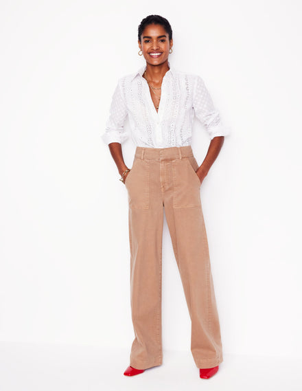 Wide Leg Cargo Pants-Cappuccino