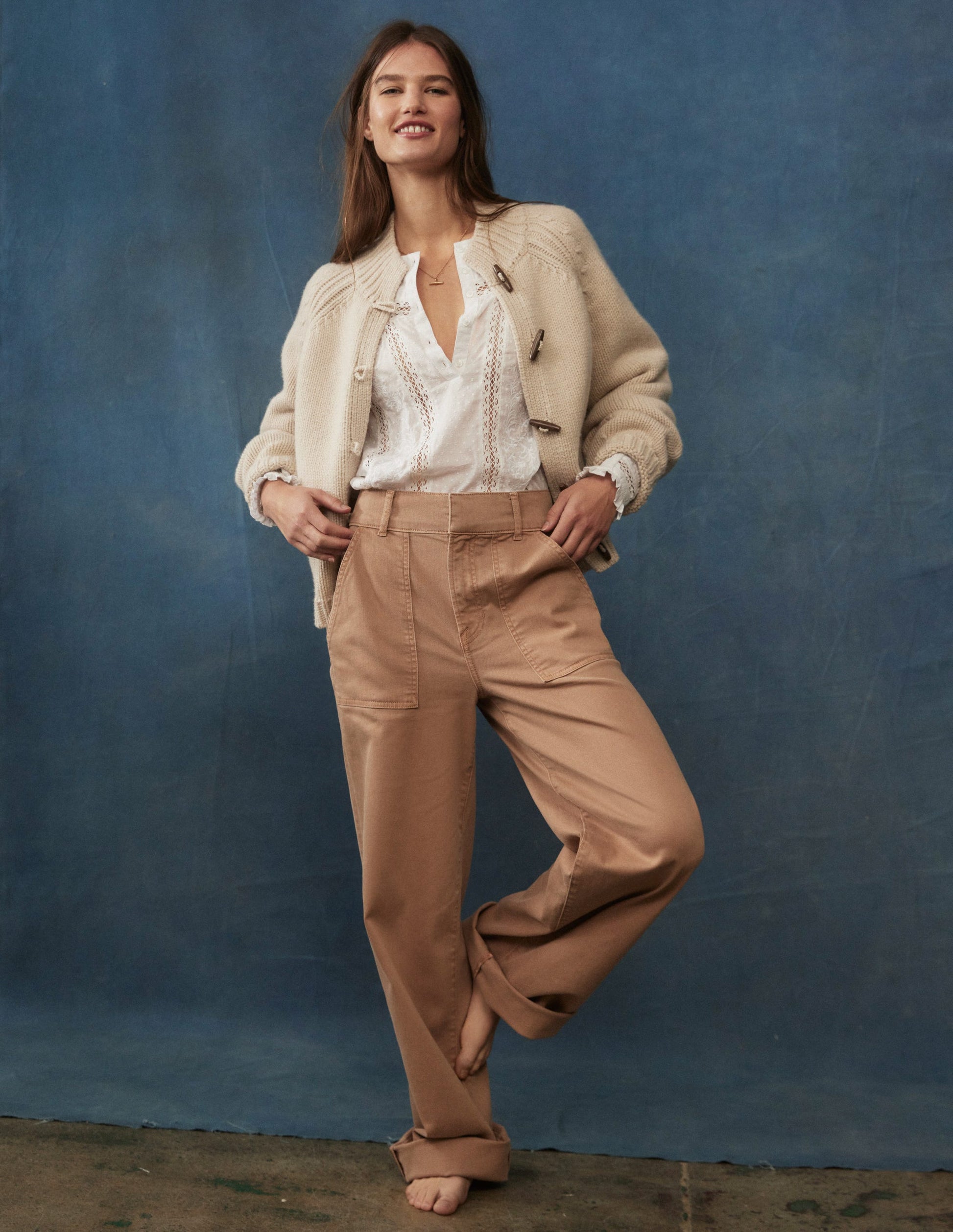 Wide Leg Cargo Pants-Cappuccino Boden USA - Main Image