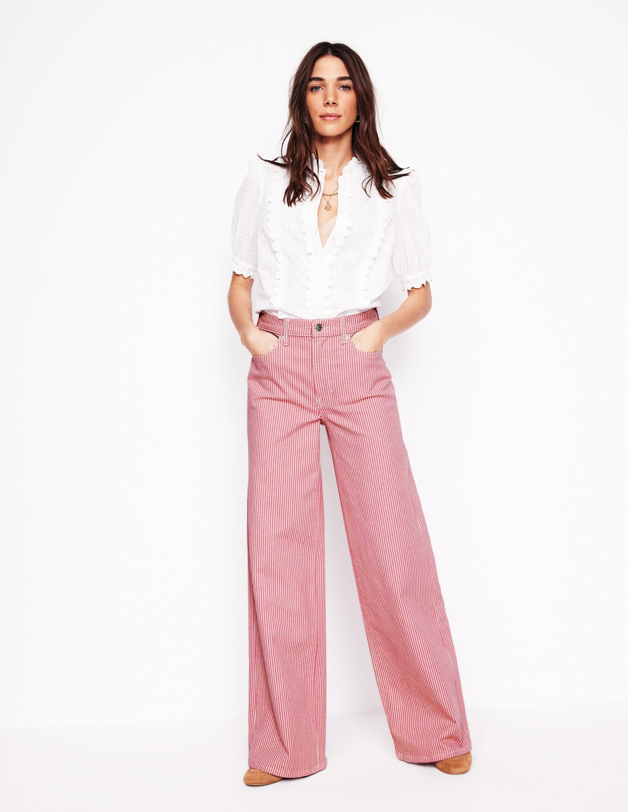 High Rise Wide Leg Jeans-Pink Stripe - Image 1
