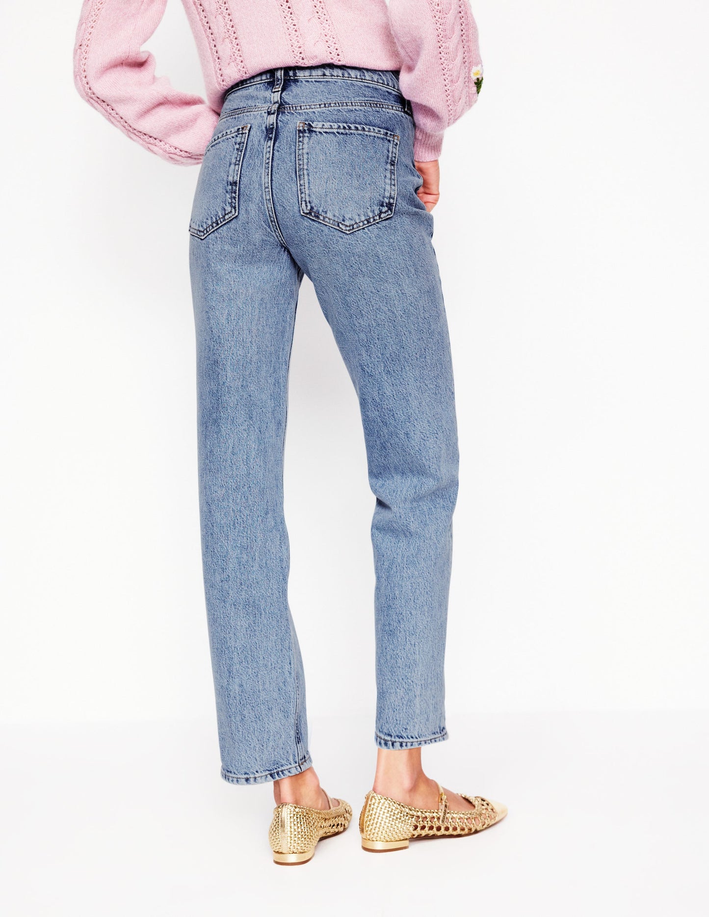 High Rise Straight Leg Jeans-Light Wash